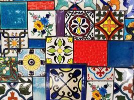 Colorful vintage ceramic tiles wall decoration photo