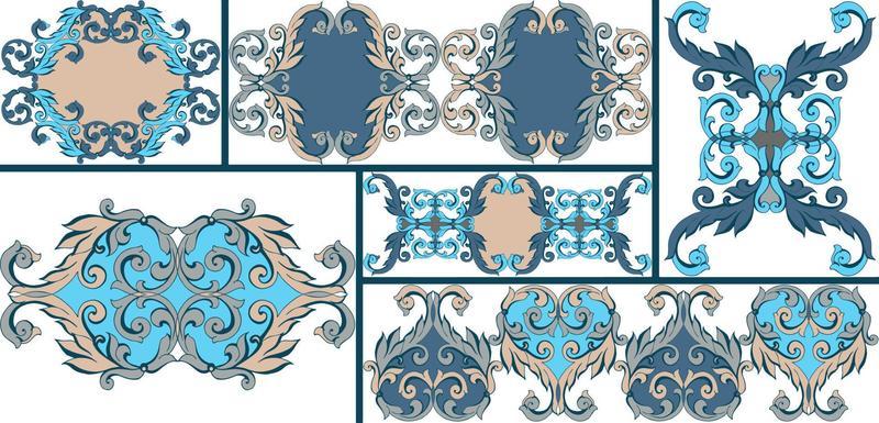 Seamless patchwork tile. Majolica pottery tile. Portuguese and Spain decor. Ceramic tile in talavera style. Vector illustration.  Abstract seamless patchwork pattern with geometric and floral ornament