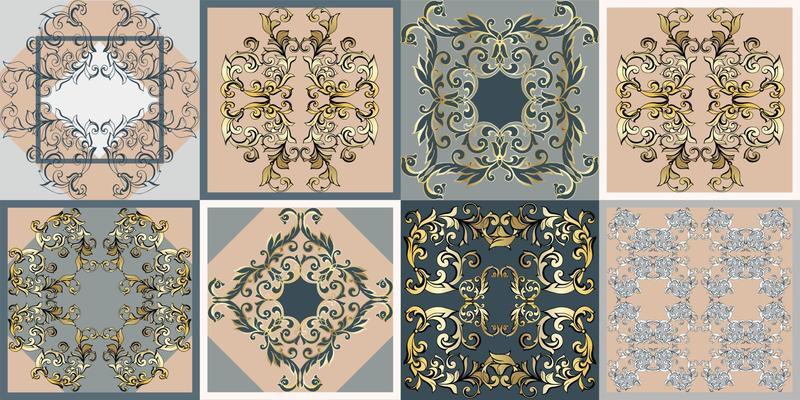 Seamless patchwork tile. Majolica pottery tile. Portuguese and Spain decor. Ceramic tile in talavera style. Vector illustration.  Abstract seamless patchwork pattern with geometric and floral ornament