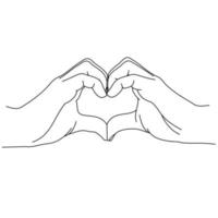 Illustration line drawing a close up woman and man hands showing sign or shape of hearts. Heart hand gesture. Hands of two people in love making heart with fingers. Heart design for shirt or jacket vector