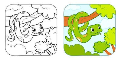 Coloring book or Coloring page for kids. Snake vector illustration clipart. Nature background.