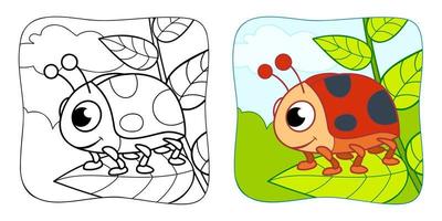 Coloring book or Coloring page for kids. ladybug vector illustration clipart. Nature background.