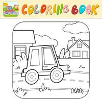 Coloring book or Coloring page for kids. Car black and white vector illustration. Nature background