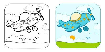 Coloring book or Coloring page for kids. Plane vector illustration clipart. Nature background.