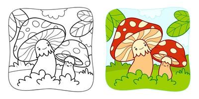 Coloring book or Coloring page for kids. Mushrooms vector illustration clipart. Nature background.