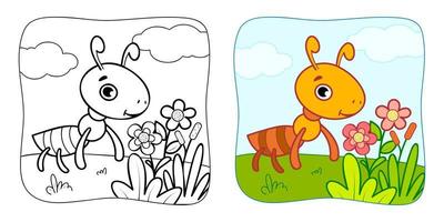 Coloring book or Coloring page for kids. Ant vector illustration clipart. Nature background.