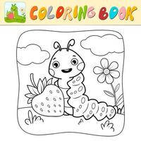 Coloring book or Coloring page for kids. Caterpillar black and white vector illustration. Nature background