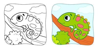 Coloring book or Coloring page for kids. Iguana vector illustration clipart. Nature background.
