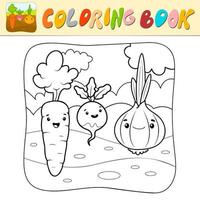 Coloring book or Coloring page for kids. Vegetables black and white vector illustration. Nature background