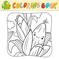 Coloring book or Coloring page for kids. Corn black and white vector illustration. Nature background