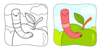 Coloring book or Coloring page for kids. Worm vector illustration clipart. Nature background.