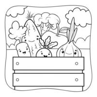 Vegetables black and white. Coloring book or Coloring page for kids. Nature background vector illustration