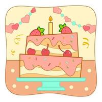 Cute Cake cartoon. Cake clipart vector illustration. Nature background