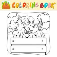 Coloring book or Coloring page for kids. Vegetables black and white vector illustration. Nature background