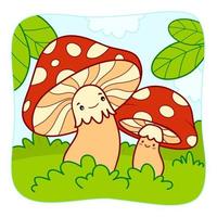 Cute Mushrooms cartoon. Mushrooms clipart vector illustration. Nature background
