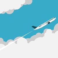 Editable Vector Illustration of Flying Airplane with Clouds on Sky for Text Background