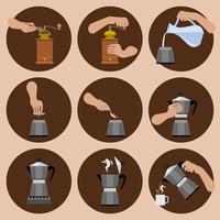 instrucciones de preparación de café percolador editable iconos de ilustración vectorial establecidos para café con historia italiana y diseño relacionado con la tradición cultural