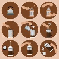 iconos de ilustración vectorial de instrucciones de preparación de café de prensa francesa editables establecidos para café con tradición histórica y cultural de diseño relacionado con francia vector