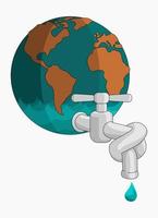 Editable Vector Art of Tied Faucet on Globe Water Saving Illustration for Earth Day or Green Life Environment Campaign