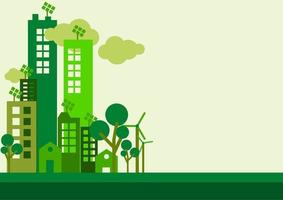 Editable Vector of Flat Style Green City with Text Area on Right as Green Urban Life Environment Related Illustration