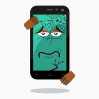 vector de estilo de dibujos animados plano editable de ilustración de personaje de teléfono celular roto