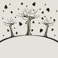 Editable Vector Illustration of Monochrome Falling Leaves Trees for Earth Day or Green Life Environment Related Text Background