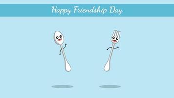 feliz día de la amistad india, lindo vector de carácter de cuchara y tenedor sobre fondo blanco.