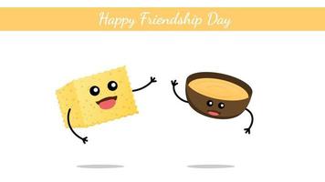 Happy Friendship Day India,  Gujarati fast food dhokla with chatni cute character vector on white background.