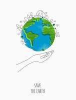 Environmentally friendly concept. eco with the globe, world map and hands for saving environment, save clean green planet, ecology concept. card for world earth day.  vector design