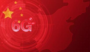 Chinese flag for technology 6G technology wireless data transmission, Information flow modern network connection concept background. global connection and internet network concept. vector design