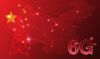 Chinese flag for technology 6G technology wireless data transmission, Information flow modern network connection concept background. global connection and internet network concept. vector design