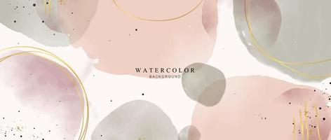 Watercolor art background creative. design with paint brush and gold line art wallpaper. Brush style. Earth tone gray, pink, beige watercolor for prints, wall art, wallpaper and card vector