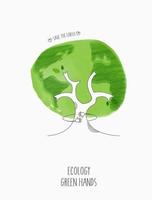 Environmentally friendly planet concept. eco with green tree, hands for saving environment, save clean green planet, ecology concept. card for world earth day. Earth Day, 22 April vector design.