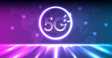 Transmisión de datos inalámbrica de tecnología 5g, internet de alta velocidad en abstracto. Fondo de concepto de conexión de red moderna de flujo de información. conexión global y concepto de red de internet. diseño vectorial vector