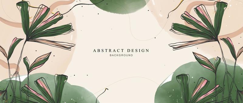 Abstract art background creative. leaves and botanical line art wallpaper. Brush style. painting for postcard, wall decor, print, card, wallpaper, background. vector design