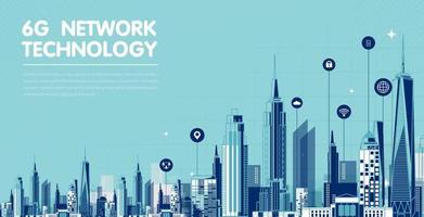 6G technology concept. network technology in city life concept background. global connection and internet network concept, new generation networks. vector design