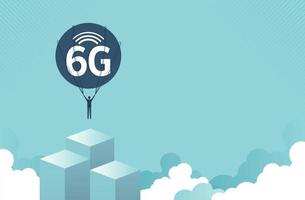 6g rápido y vuela hacia el cielo. tecnología de transmisión inalámbrica de datos. conexión global y concepto de red de internet. diseño vectorial vector