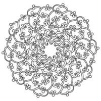 Contour antistress mandala with curls, weaves and circular symmetrical elements, zen coloring page vector