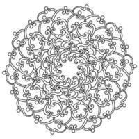 mandala antiestrés de contorno con rizos, tejidos y elementos simétricos circulares, página de coloración zen vector