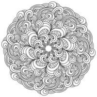 Contour antistress mandala with many curls and linear arches, zen coloring page with ornate patterns vector