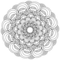 Antistress mandala coloring page with wide arches and curls, zen doodle patterns in the shape of a round frame vector