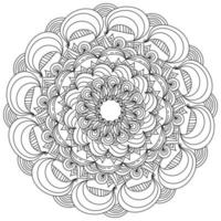 página coloreada de mandala antiestrés con arcos anchos y rizos, patrones de garabatos zen en forma de marco redondo vector