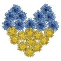 Heart of blue and yellow flowers in the colors of the Ukrainian flag vector