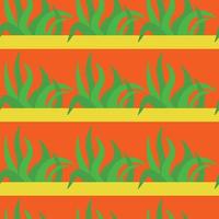 Bright spring grass seamless pattern, green bushes on orange background vector