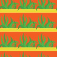 Bright spring grass seamless pattern, green bushes on orange background vector