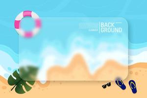 Summer banner design with square blurry glass effect on beautiful beach. vector