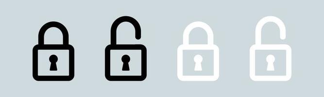 Locked and unlocked line icon in black and white colors. Padlock vector icon.