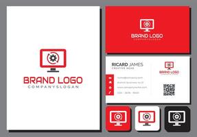 computer repair service logo template with business card vector
