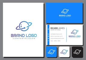 planet technology logo template with business card vector