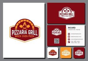 pizza restaurant logo template with business card vector